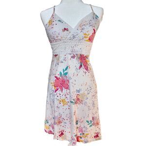 Mudd Sundress Women’s XS White Floral y2k Babydoll Crochet Sleeveless Cottagecor